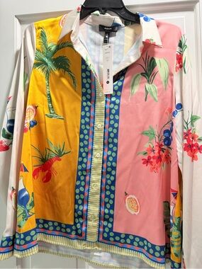 Aqua Colorblock Tropical Button-Up Shirt - Pink, Yellow & Blue Accents